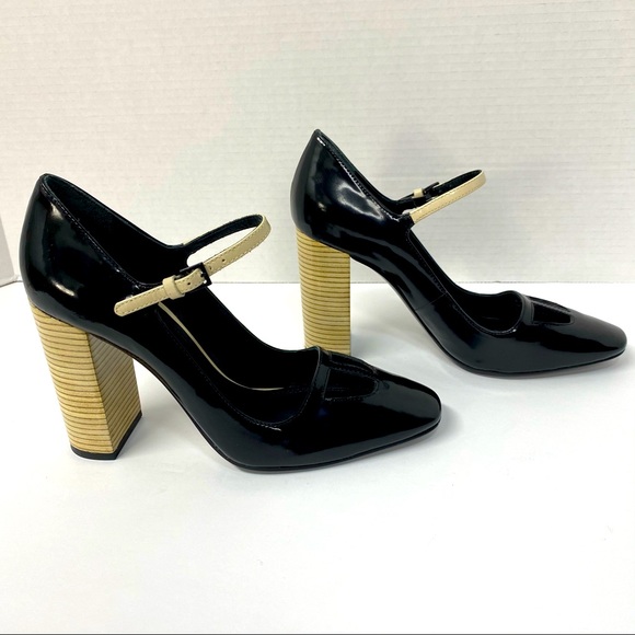 Tory Burch Faye Black Dark Ivory Patent Leather Block Pump Heels Size 7 - Picture 4 of 15